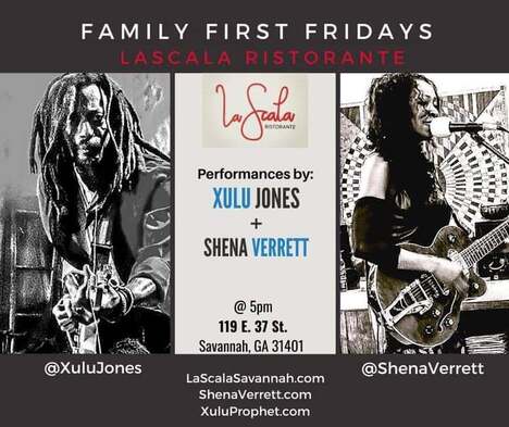 Musical performances by Shena Verrett and Xulu Jones! Bring your families and join us for some great food and great sounds at La Scala! Shena Verrett- media personality, model, writer, fashion authority, influencer and social muse. Xulu Jones- digital consultant, bandleader, event consultant, media personality, and influencer. ShenaVerrett.com XuluProphet.com LaScalaSavannah.com